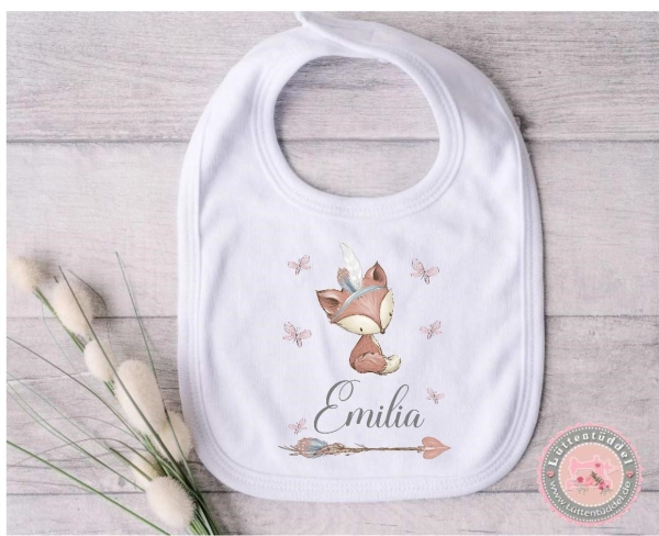 zuckersüßes Babylätzchen Fuchs Indianer  Wunschname Geschenk Geburt Taufe Mitbringsel Lüttentüddel®